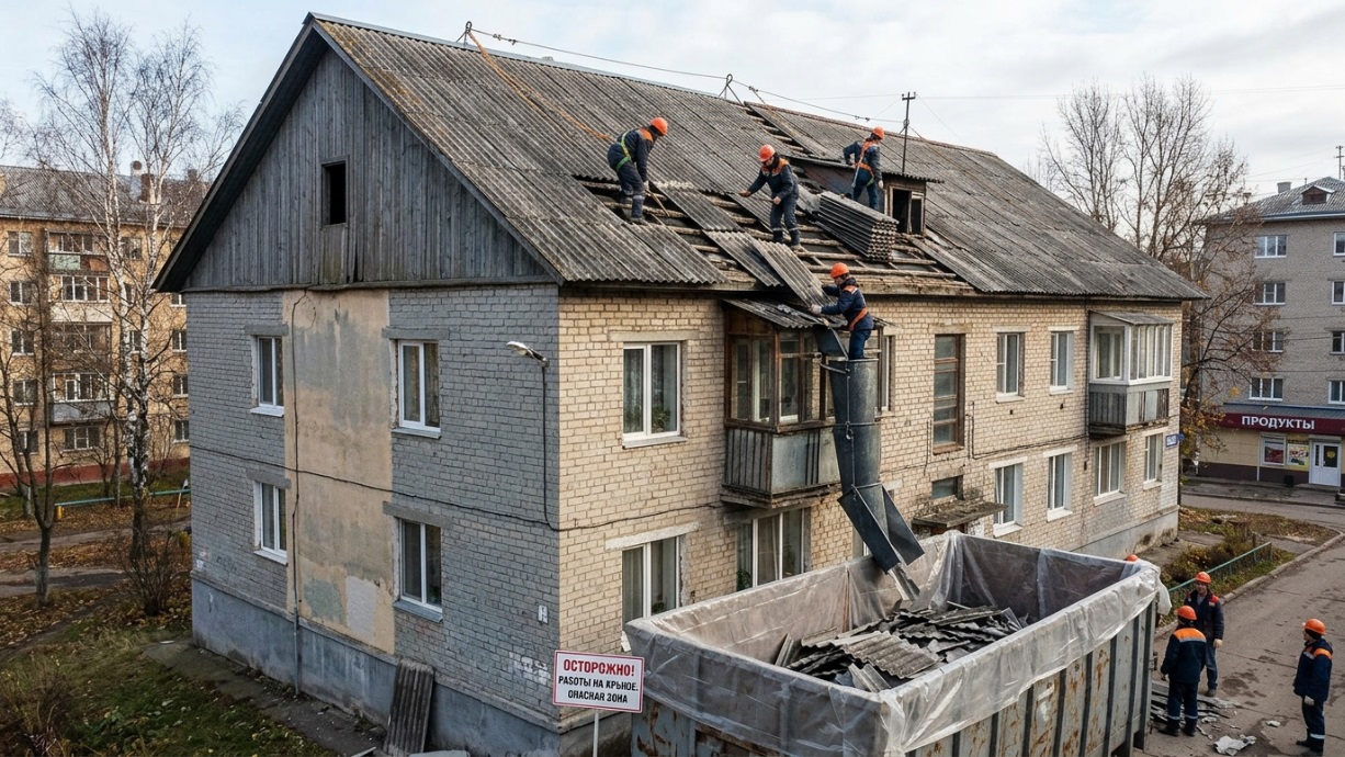 Демонтаж шиферной крыши