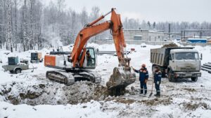 Разработка котлована в зимний период
