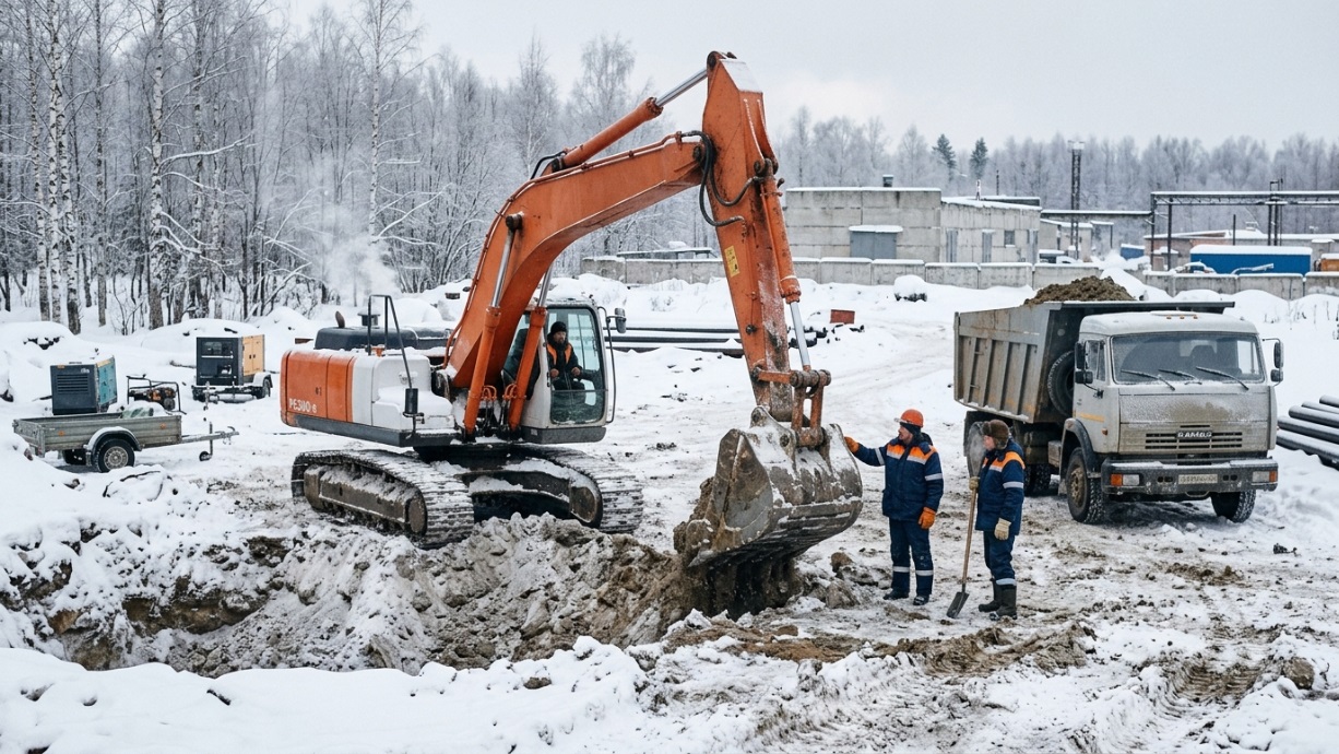 Разработка котлована в зимний период