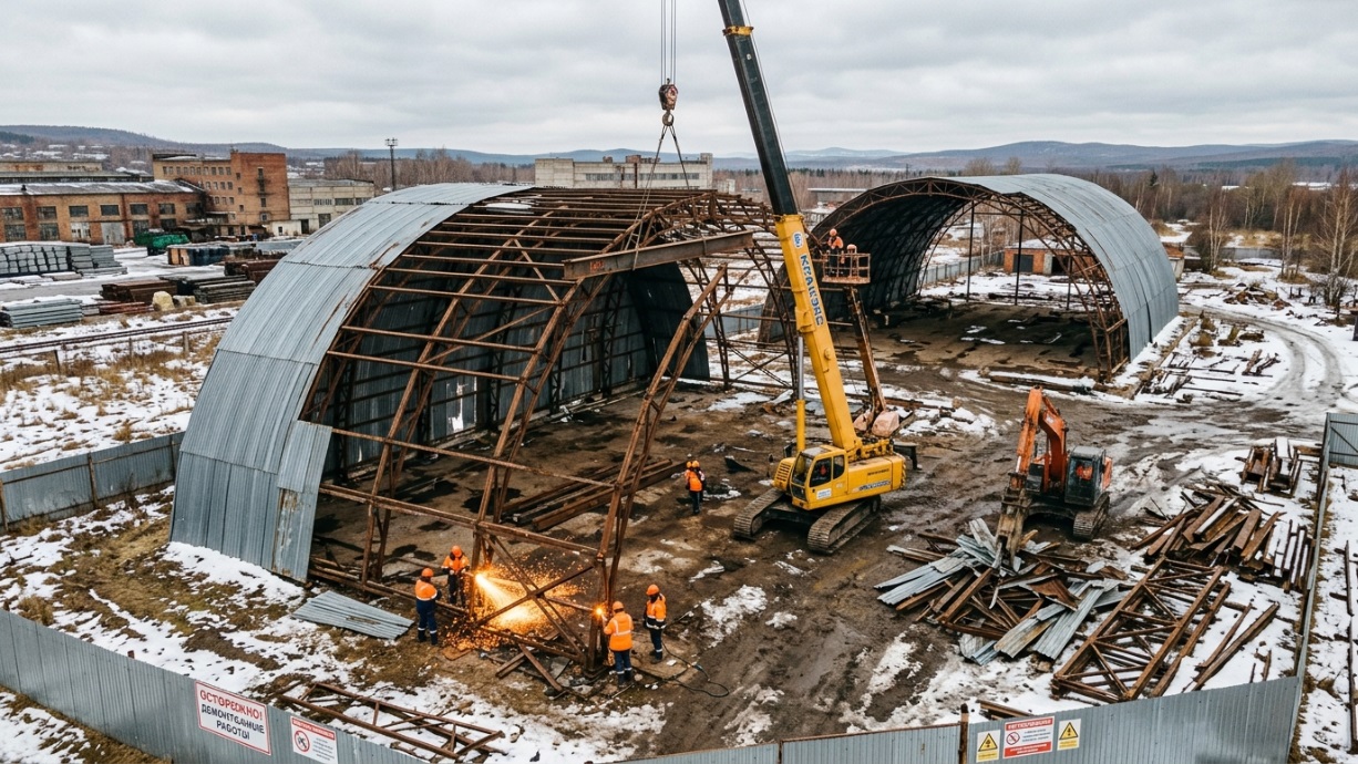 демонтаж каркасных ангаров